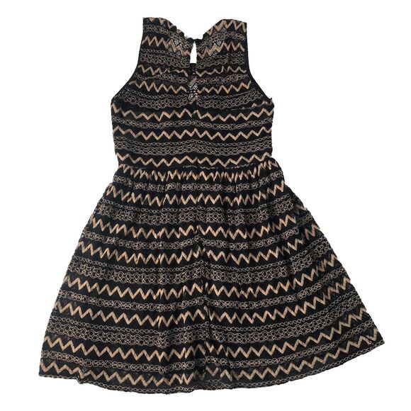 Forever 21 Juniors Sleeveless Black Gold Zig Zag Crochet/Lace Mini Dress Small - Picture 2 of 13